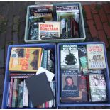 A large collection of books with a military/war theme: 3 trays.