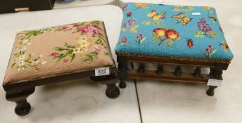 Tapestry topped Footstools: Decorated with flowers and fruit. (2)