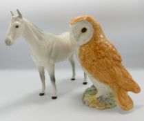 Beswick Grey Imperial Horse 1557 ( chip to ear ): together with large Barn Owl 1046(2)