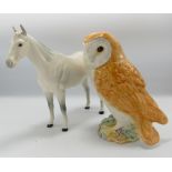 Beswick Grey Imperial Horse 1557 ( chip to ear ): together with large Barn Owl 1046(2)