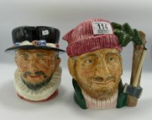 Royal Doulton Large Character Jugs:Beefeater D6206 and Lumberjack D6610. (2)