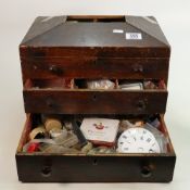 Chest containing large quantity of watches and watch parts: Includes 12 or more balance platforms
