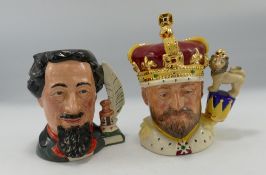Royal Doulton small character jugs: King Edward VII D6923 and Charles Dickens D6901. Both limited