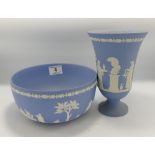 Wedgwood Jasperware Large Footed Bowl: together with similar vase, height of tallest 20cm(2)