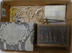 A collection of vintage costume jewellery: including musical and wood jewellery boxes, Wedgwood