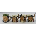 Royal Doulton Small Character jugs: Aramis D6454, Athos D6452, Portos D6453 & Bacchus D6503(4)