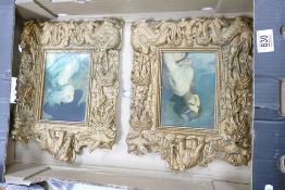 Two Early 20th Century Asian Theme Gilt Effect Plaster work Picture Frames: decorated with with