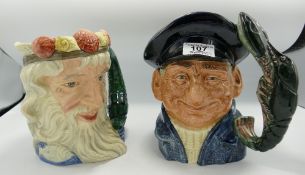 Royal Doulton Large Character Jugs:Lobster Man D6617 and Neptune D6548. (2)