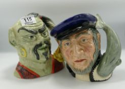 Royal Doulton Large Character Jugs:Genie D6892 and Capt Ahab D6500. (2)