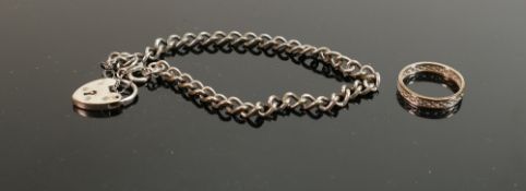 Silver bracelet & ring, 11.2g:
