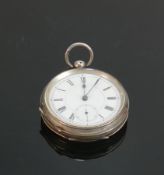 Gents silver pocket watch: Nice, crisply decorated back of case and bow, gross weight 91.8g, 50mm