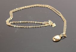 9ct gold coffee bean pendant & necklace, 1.8g: