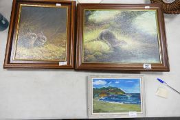 2 Frame Nature theme Prints: together with small David A Walmsley oil on board of Porthluney