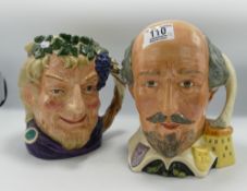 Royal Doulton Large Character Jugs:Bacchus D6499 and William Shakespeare D6689. (2)