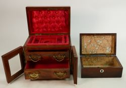 Walnut cased trinket and jewellery box and 1 other: Second box in rosewood and empty. Largest 21cm