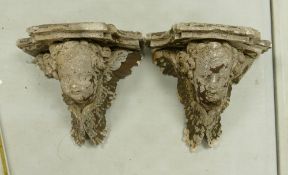 2 Concrete Garden Ornamental Wall Cupid Shelf: height of each 22cm