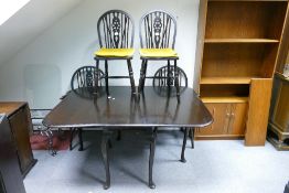 4 Wheelback farm house styled dining chairs: Together with dropleaf padfoot table. (5)
