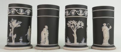 Wedgwood dip black Basalt spill vases: 2 marked as production trials, circa 1970's, height 10cm. (4)