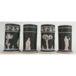 Wedgwood dip black Basalt spill vases: 2 marked as production trials, circa 1970's, height 10cm. (4)