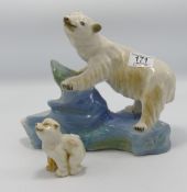 Jessie van Hallen Under glazed Studio Figure of Polar Bear & Cub: Cub damaged, height of largest