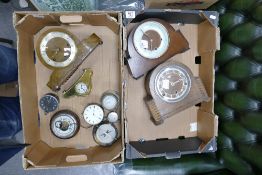 Two trays of various mantle and other clocks: