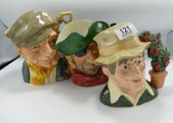 Royal Doulton Large Character Jugs:The Gardener D6630,Smuggler D6616 and The gardner D6867. (3)