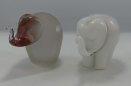Two Wedgwood Glass Elephant Paperweights: