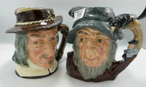 Royal Doulton Large Character Jugs:Izaak Walton D6404 and Rip Van Winkle D6438. (2)