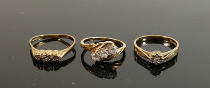 Three 9ct gold ladies rings:all set with stones, one bent, 4.5g. (3)