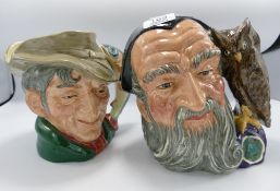 Royal Doulton Large Character Jugs:Merlin D6529 and Poacher D6429. (2)