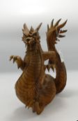 Oriental Hardwood Carved Dragon Figure: height 26cm
