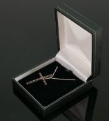 Silver & garnet set cross & necklace : QVC brand new & boxed, 3.7g.