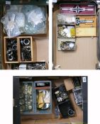 Three trays full of watch parts tools springs hands: Includes large quantity of various size hands