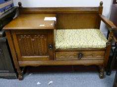 oak linenfold Telephone/Hall seat: 1 cupboard, 1 draw.