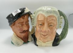 Royal Doulton Large Character Jugs:Sir Francis Drake D6805 and The Lawyer D6498. (2)