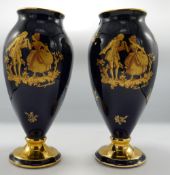 Two Limoges Castel France Vases: Both with Courting scene & Gilt decoration. (2)