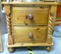 Pine 2 drawer bedside cabinet: With twisted columns.