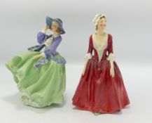 Royal Doulton Lady Figures: Top O The Hill HN1833 & Gwynneth (hairline to base)(2)