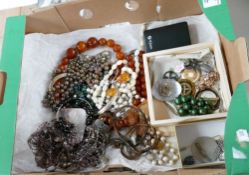 Job lot of costume jewellery: Including necklaces, brooches, St Justin pewter pendant, beads etc.