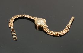 Ladies 9ct gold Avia wrist watch: with 9ct gold bracelet, 10.1g.