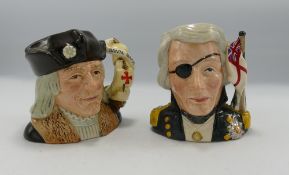 Royal Doulton small character jugs Nelson D6963 and Christopher Columbus D6911, both limited