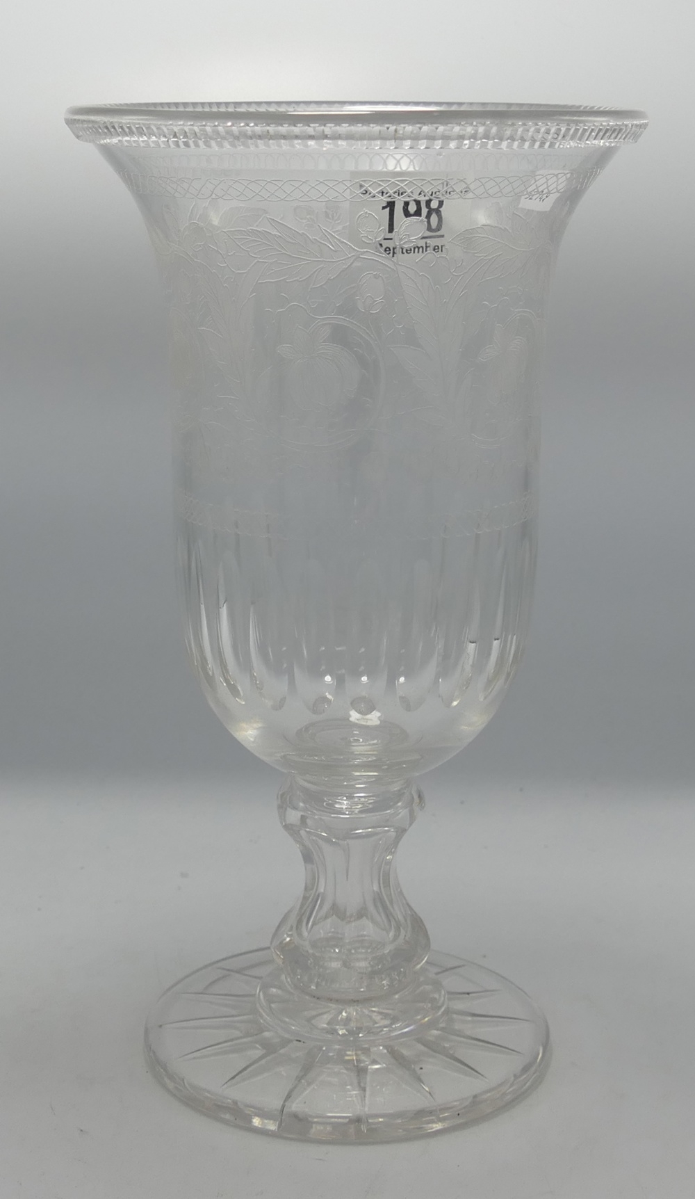 Quality Cut & Incised Glass Goblet Vase : height 26cm