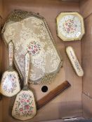 A 1950's ladies dressing table set: including clock, tray, 2 brushes, comb & mirror.