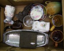 A mixed collection of items: Wade tankard, Lord Nelson Ware tankard, Art Deco vase, resin figure etc