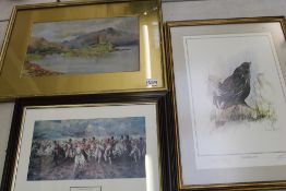 Early 20th century Scottish loch scene watercolour: together with a Ben Maile framed 'Blackcock'