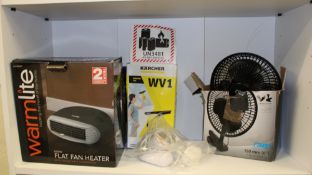 2 x Warmlite fan heaters: together with a Karcher WV1 window vac, desk fan and portable speakers.