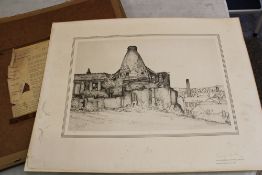 Local print of The old Bluebell Pottery, Longton: signed by Harry Smith dated 1975. Frame in need of