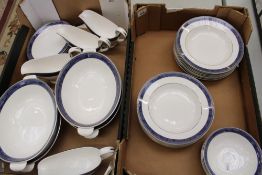 A collection of Spode Dauphin Platinum dinner ware: 14 rimmed soup bowls, 6 cereal bowls, 4 open veg