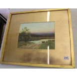 George Oyston watercolour of a rural scene: signed and dated 1924. Frame size 60cm x 51cm