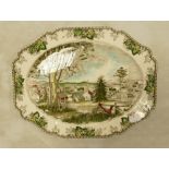 Very Large Johnson Bros Meat Plate: with Christmas Scene decoration, length at largest 51cm